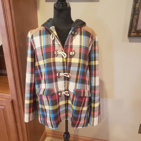 Flying Tomato Multicolor Plaid Pea Coat - Picture 1 of 6